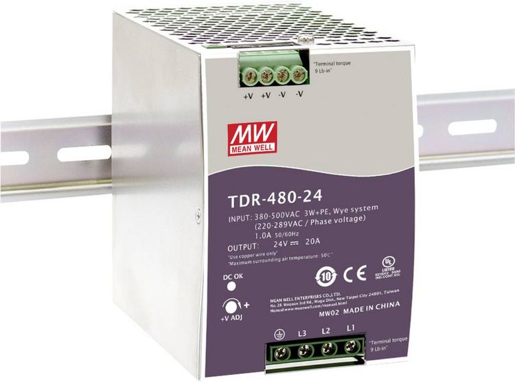 Produktbild: MEAN WELL TDR-480-24 Hutschienen-Netzteil (DIN-Rail) DC/DC 20 A 480 W Anzahl Ausg&auml;nge:1 x Inhalt 1 St.