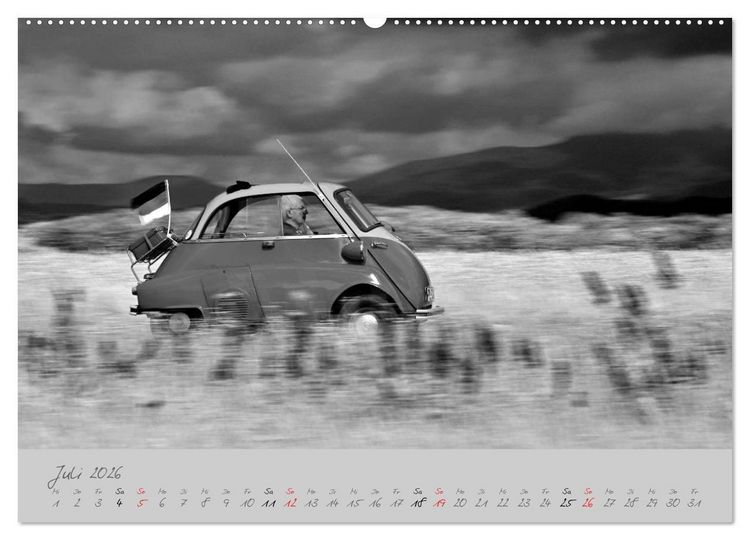 Produktbild: BMW Isetta 300 in schwarzwei&szlig; (hochwertiger Premium Wandkalender 2026 DIN A2 quer), Kunstdruck in Hochglanz