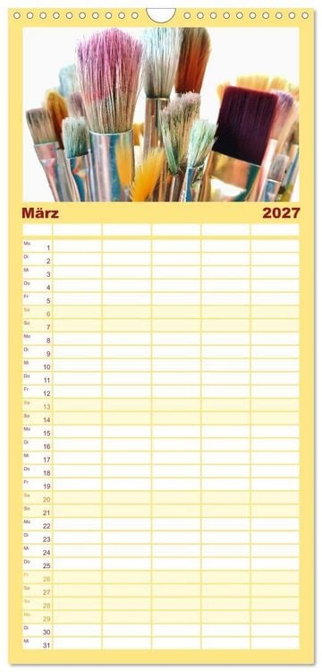 Produktbild: Familienplaner 2027 - Atelierimpressionen - Des K&uuml;nstlers Handwerkzeug im Portrait mit 5 Spalten (Wandkalender, 21 x 45 cm) CALVENDO