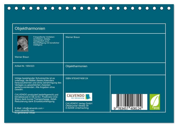 Produktbild: Objektharmonien (Tischkalender 2026 DIN A5 quer), CALVENDO Monatskalender