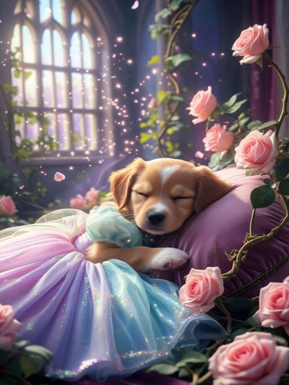 Produktbild: CALVENDO Puzzle Dornr&ouml;schen Hundewelpe | 1000 Teile Lege-Gr&ouml;&szlig;e 64x48cm Foto-Puzzle f&uuml;r gl&uuml;ckliche Stunden