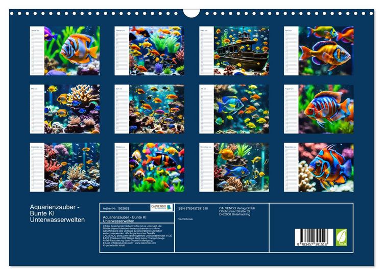 Produktbild: Aquarienzauber - Bunte KI Unterwasserwelten (Wandkalender 2026 DIN A3 quer), CALVENDO Monatskalender