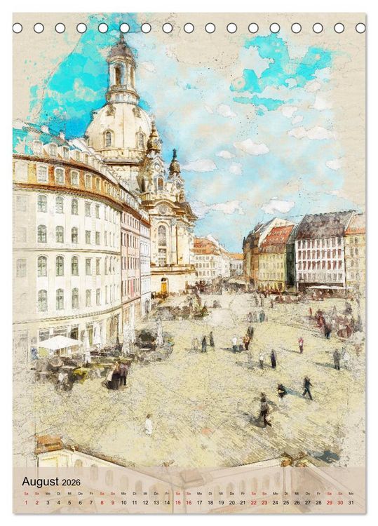 Produktbild: Dresden wie gemalt (Tischkalender 2026 DIN A5 hoch), CALVENDO Monatskalender