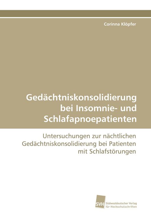 Produktbild: Ged&auml;chtniskonsolidierung bei Insomnie- und Schlafapnoepatienten