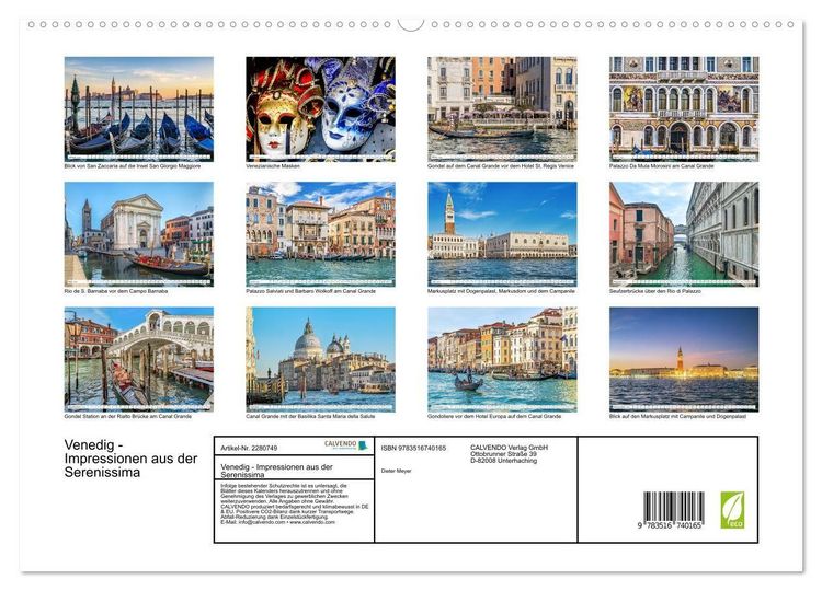 Produktbild: Venedig - Impressionen aus der Serenissima (hochwertiger Premium Wandkalender 2026 DIN A2 quer), Kunstdruck in Hochglanz