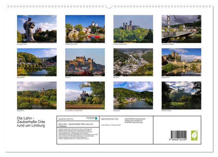Produktbild: Die Lahn - Zauberhafte Orte rund um Limburg (hochwertiger Premium Wandkalender 2026 DIN A2 quer), Kunstdruck in Hochglanz