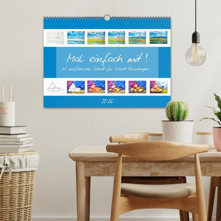 Produktbild: Mal einfach mit ! 12 ausf&uuml;hrliche Schritt f&uuml;r Schritt Anleitungen (Wandkalender 2026 DIN A3 quer), CALVENDO Monatskalender