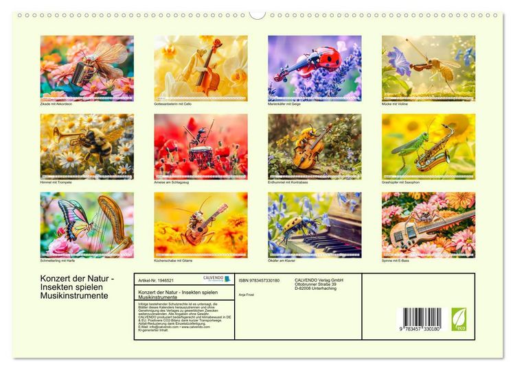 Produktbild: Konzert der Natur - Insekten spielen Musikinstrumente (hochwertiger Premium Wandkalender 2026 DIN A2 quer), Kunstdruck in Hochglanz