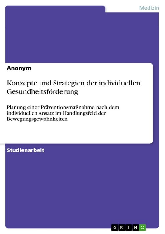 Produktbild: Konzepte und Strategien der individuellen Gesundheitsf&ouml;rderung