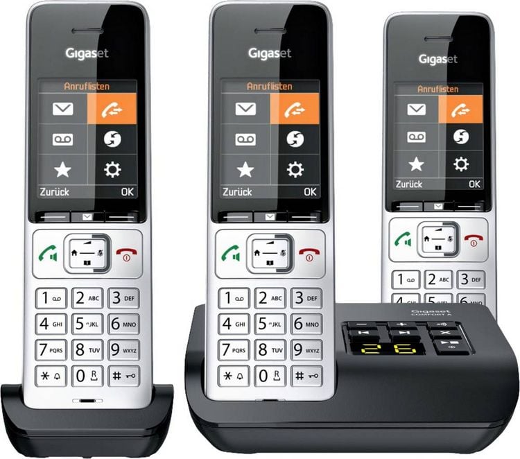 Produktbild: Gigaset COMFORT 500A trio DECT, GAP Schnurloses Telefon analog Babyphone, Freisprechen, f&uuml;r H&ouml;rger&auml;te kompatibel, Headsetanschluss, inkl. Mobiltei