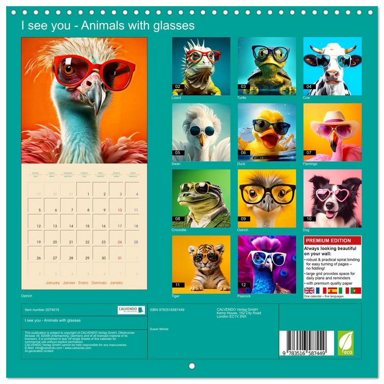 Produktbild: I see you - Animals with glasses (Wall Calendar 2026 12 &times; 12 Inch) CALVENDO 12 Month Wall Calendar