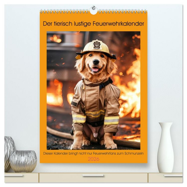 Produktbild: Der tierisch lustige Feuerwehrkalender (hochwertiger Premium Wandkalender 2026 DIN A2 hoch), Kunstdruck in Hochglanz