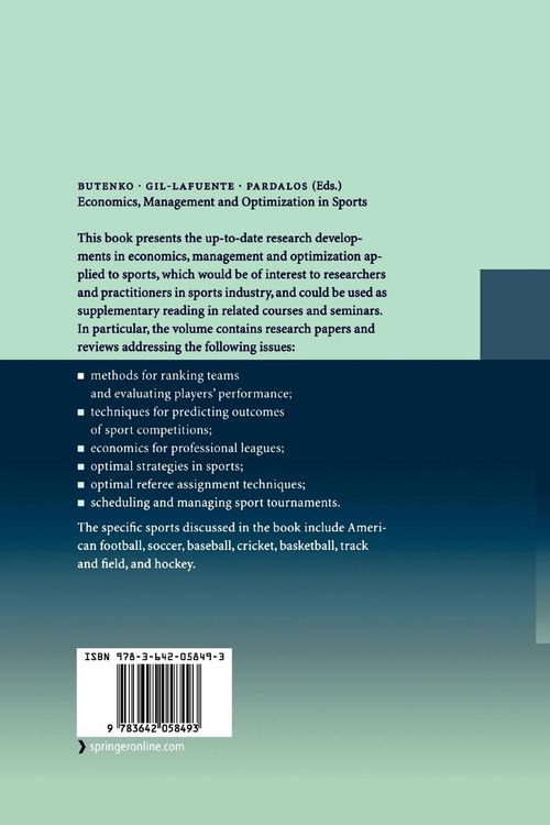Produktbild: Economics, Management and Optimization in Sports