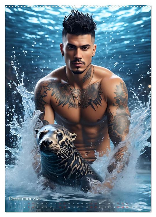Produktbild: Athletische Kerle - Muskeln, Tattoos und Wassertiere (Wandkalender 2026 DIN A2 hoch), CALVENDO Monatskalender