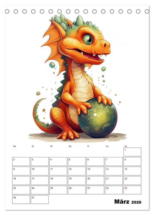 Produktbild: Niedliche Drachen (Tischkalender 2026 DIN A5 hoch), CALVENDO Monatskalender