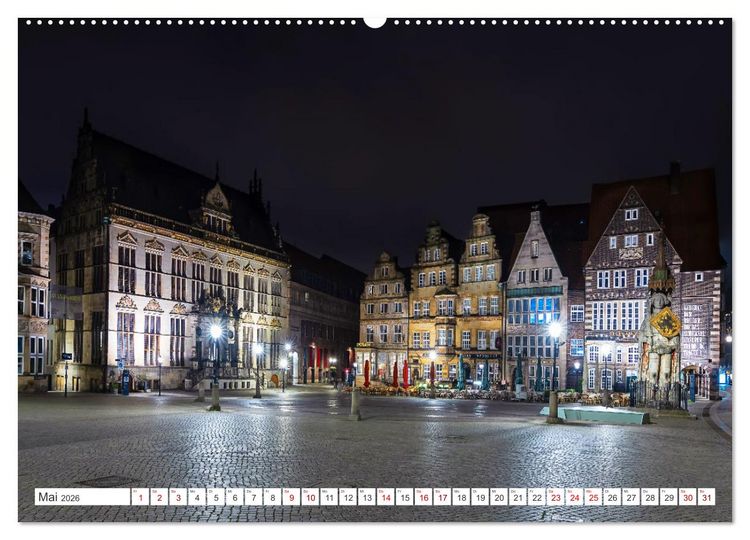 Produktbild: Bremen und Bremerhaven - Nachtaufnahmen (hochwertiger Premium Wandkalender 2026 DIN A2 quer), Kunstdruck in Hochglanz