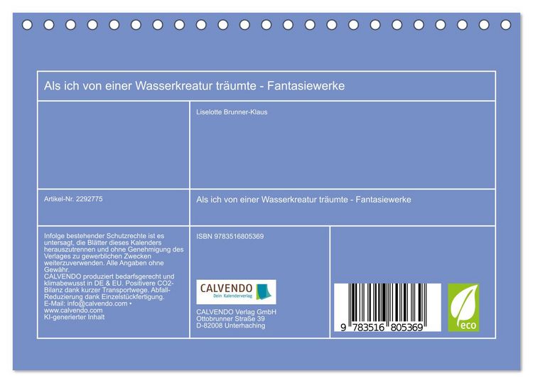 Produktbild: Als ich von einer Wasserkreatur tr&auml;umte - Fantasiewerke (Tischkalender 2027 DIN A5 quer), CALVENDO Monatskalender