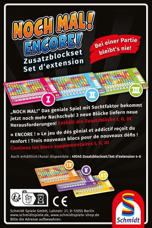 Produktbild: Noch Mal! Zusatzbl&ouml;cke (Nr. I, II, III), 3 St&uuml;ck sortiert in Faltschachtel (Spiel)
