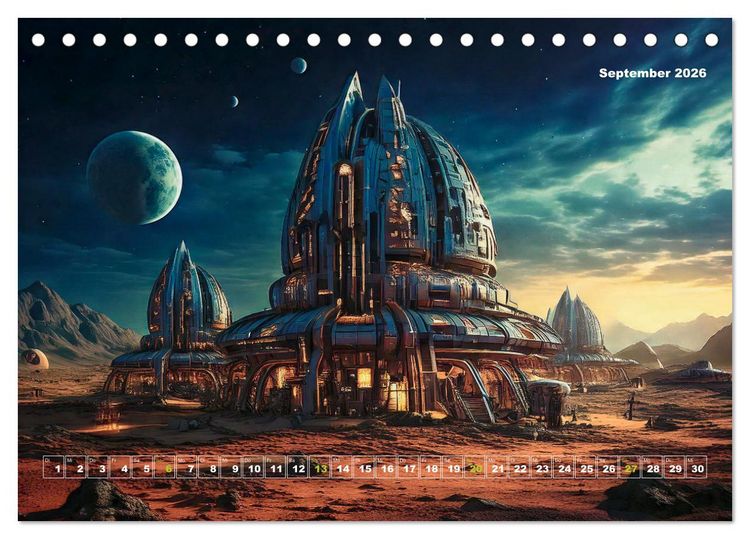 Produktbild: Pionierbauten auf fremden Planeten (Tischkalender 2026 DIN A5 quer), CALVENDO Monatskalender
