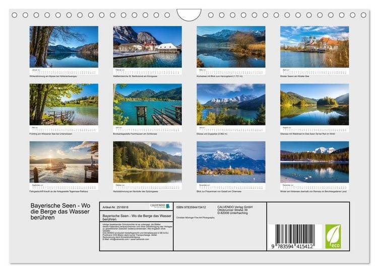 Produktbild: Bayerische Seen - Wo die Berge das Wasser ber&uuml;hren (Wandkalender 2027 DIN A4 quer), CALVENDO Monatskalender