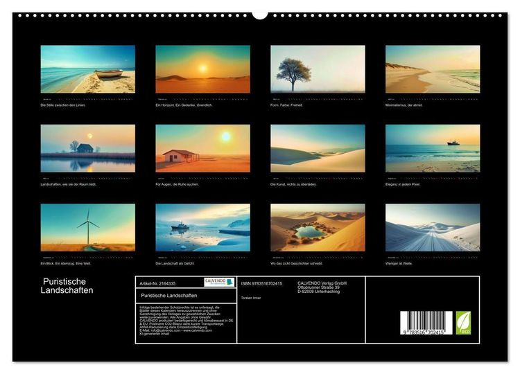 Produktbild: Puristische Landschaften (hochwertiger Premium Wandkalender 2026 DIN A2 quer), Kunstdruck in Hochglanz