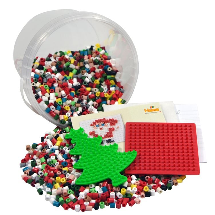 Produktbild: Hama 2045 - DIY B&uuml;gelperlen midi 5+, Weihnachten, Eimer, ca. 4000 B&uuml;gelperlen & Stiftplatten