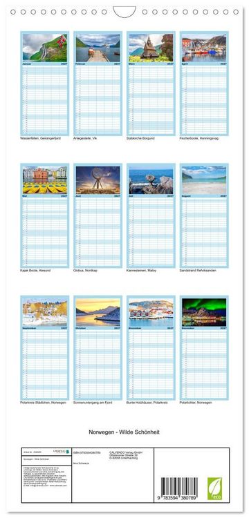 Produktbild: Familienplaner 2027 - Norwegen - Wilde Sch&ouml;nheit mit 5 Spalten (Wandkalender, 21 x 45 cm) CALVENDO