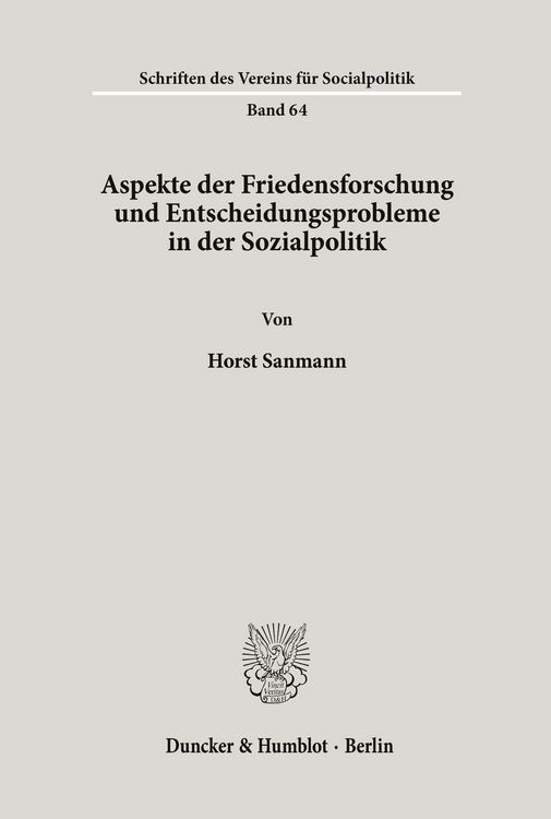 Produktbild: Aspekte der Friedensforschung und Entscheidungsprobleme in der Sozialpolitik.