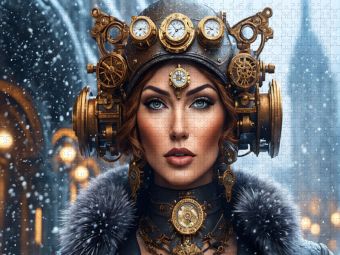 Produktbild: CALVENDO Puzzle Reporterin mit Radiowellenempfangskappe im Schneegest&ouml;ber | 1000 Teile Lege-Gr&ouml;&szlig;e 64x48cm Foto-Puzzle f&uuml;r gl&uuml;ckliche Stunden