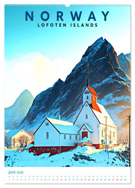 Produktbild: Lofoten - Old School Poster Style (hochwertiger Premium Wandkalender 2026 DIN A2 hoch), Kunstdruck in Hochglanz