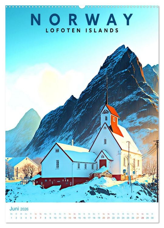 Produktbild: Lofoten - Old School Poster Style (Wandkalender 2026 DIN A2 hoch), CALVENDO Monatskalender