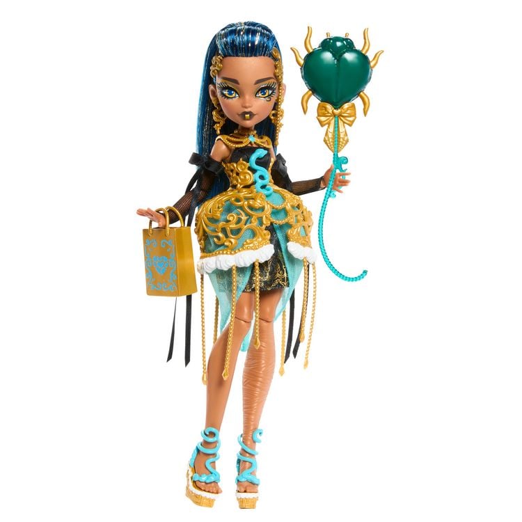 Produktbild: Monster High Scary Sweet Birthday Cleo de Nile-Puppe im Partykleid mit Ballon und Geschenk