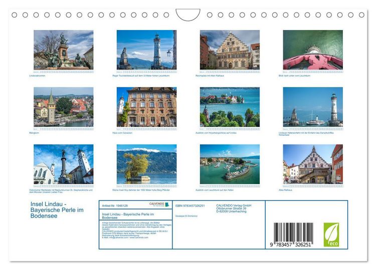 Produktbild: Insel Lindau - Bayerische Perle im Bodensee (Wandkalender 2026 DIN A4 quer), CALVENDO Monatskalender