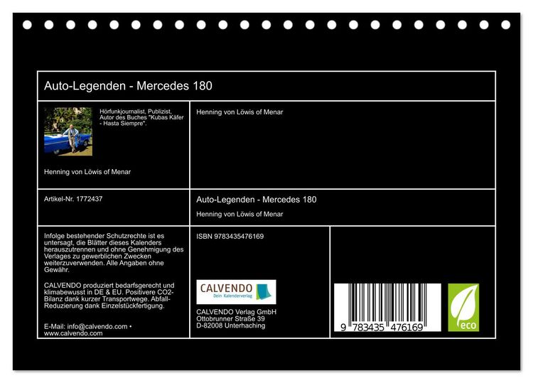 Produktbild: Auto-Legenden - Mercedes 180 (Tischkalender 2025 DIN A5 quer), CALVENDO Monatskalender