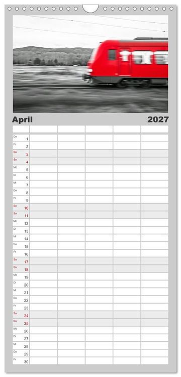 Produktbild: Familienplaner 2027 - BLITZschnell - Z&uuml;ge und Flugzeuge in Bewegung - Color-Key mit 5 Spalten (Wandkalender, 21 x 45 cm) CALVENDO