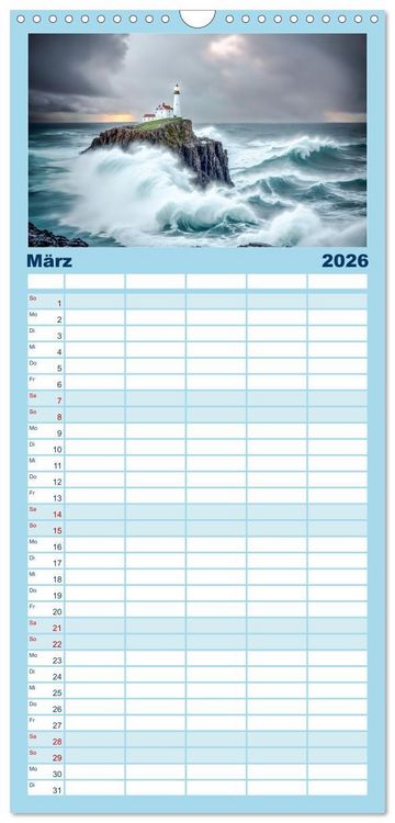 Produktbild: Familienplaner 2026 - Nach Hause finden, die Leuchtt&uuml;rme mit 5 Spalten (Wandkalender, 21 x 45 cm) CALVENDO