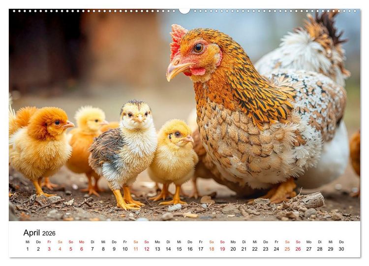 Produktbild: H&uuml;hner - gefiedert durchs Jahr (hochwertiger Premium Wandkalender 2026 DIN A2 quer), Kunstdruck in Hochglanz