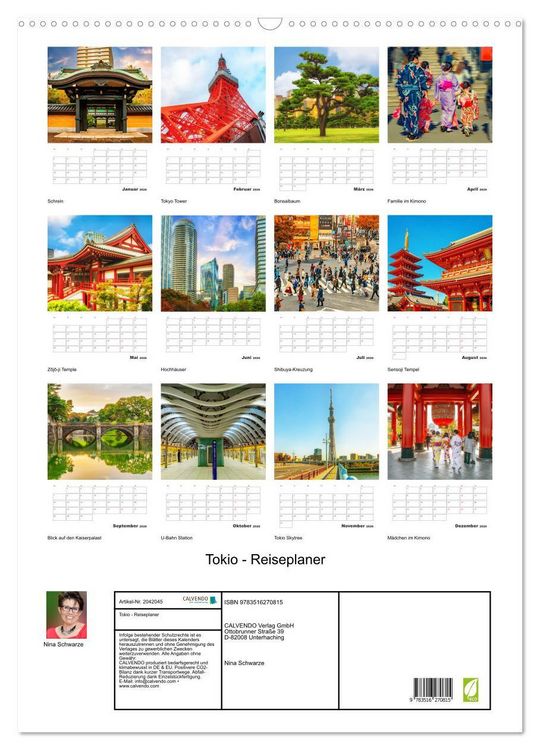 Produktbild: Tokio - Reiseplaner (Wandkalender 2026 DIN A2 hoch), CALVENDO Monatskalender