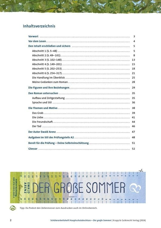 Produktbild: Der gro&szlig;e Sommer &ndash; Ewald Arenz &ndash; Sch&uuml;lerarbeitsheft &ndash; Hauptschule