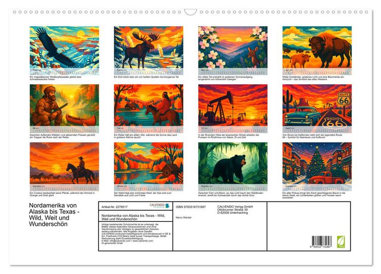 Produktbild: Nordamerika von Alaska bis Texas - Wild, Weit und Wundersch&ouml;n (Wandkalender 2026 DIN A2 quer), CALVENDO Monatskalender