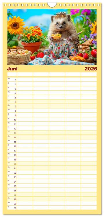 Produktbild: Familienplaner 2026 - Zauberhafte Igel-Models. Blumiger Stil in der Natur mit 5 Spalten (Wandkalender, 21 x 45 cm) CALVENDO