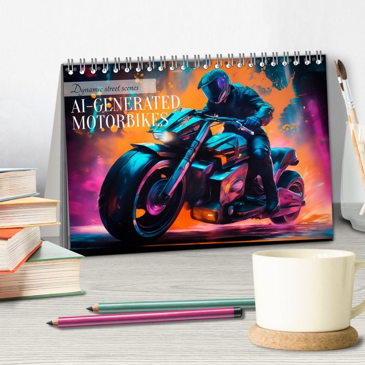 Produktbild: DYNAMIC STREET SCENES AI-generated motorbikes (Desk Calendar 2026 DIN A5 landscape), CALVENDO 12 Month DeskCalendar