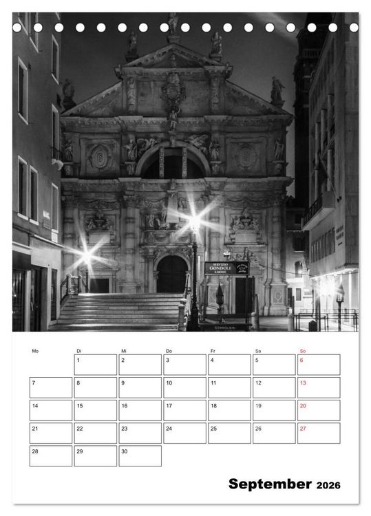 Produktbild: MONOCHROMES VENEDIG Klassische Momente (Tischkalender 2026 DIN A5 hoch), CALVENDO Monatskalender