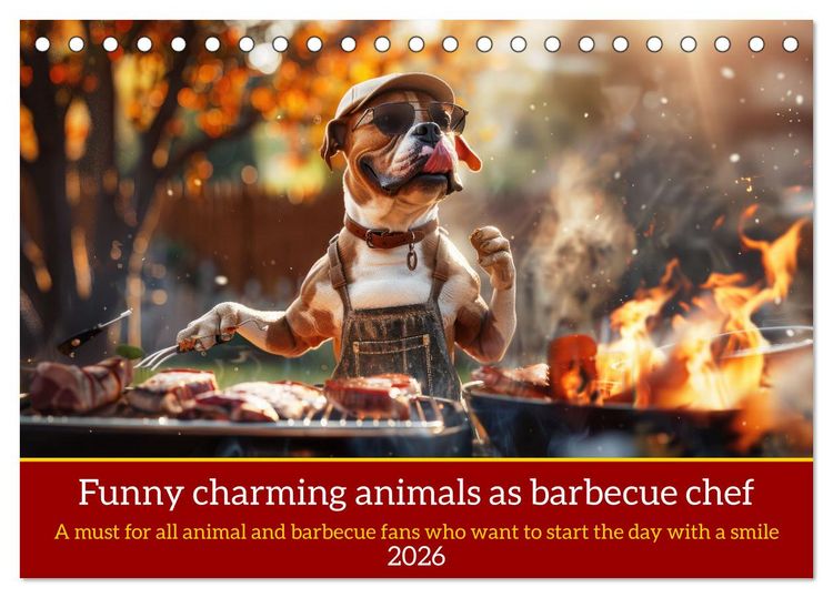 Produktbild: Funny charming animals as barbecue chef (Desk Calendar 2026 DIN A5 landscape), CALVENDO 12 Month DeskCalendar