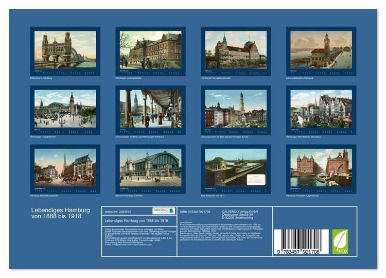 Produktbild: Lebendiges Hamburg von 1888 bis 1918 (Wandkalender 2026 DIN A4 quer), CALVENDO Monatskalender
