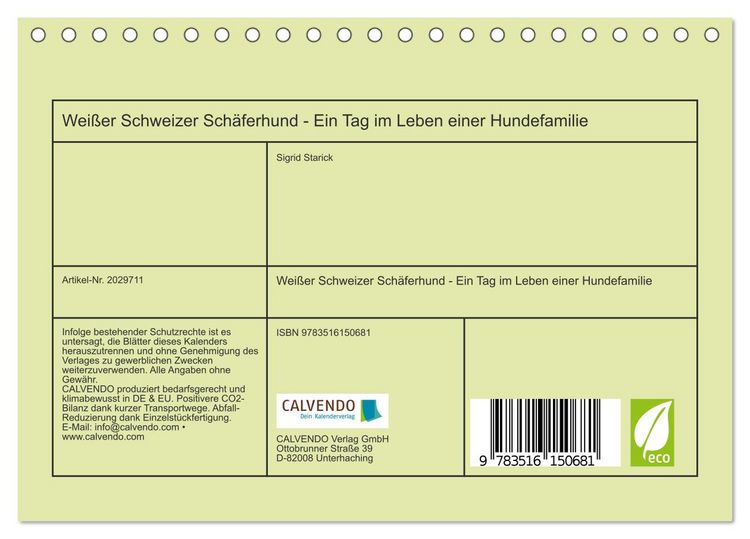 Produktbild: Wei&szlig;er Schweizer Sch&auml;ferhund - Ein Tag im Leben einer Hundefamilie (Tischkalender 2026 DIN A5 quer), CALVENDO Monatskalender