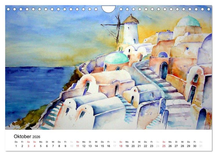 Produktbild: Aquarelle - quer durch Europa (Wandkalender 2026 DIN A4 quer), CALVENDO Monatskalender