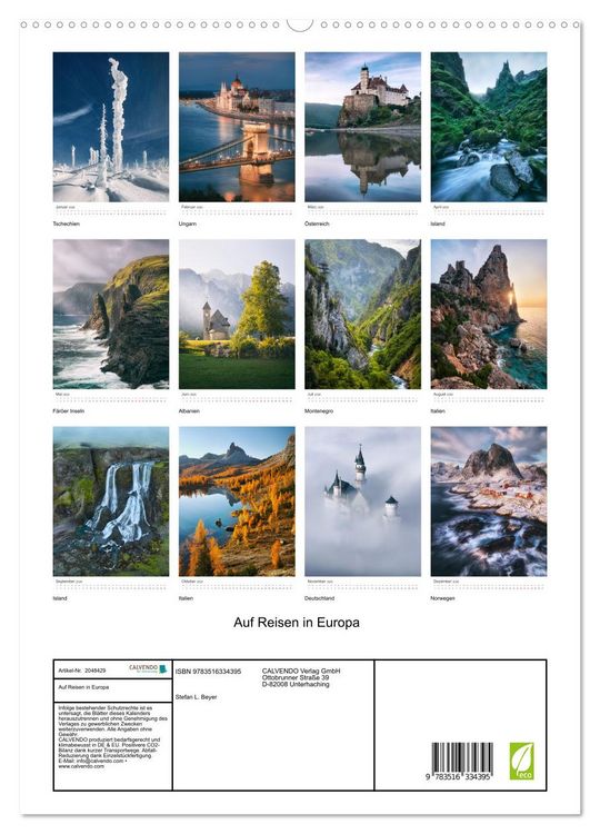 Produktbild: Auf Reisen in Europa (hochwertiger Premium Wandkalender 2026 DIN A2 hoch), Kunstdruck in Hochglanz