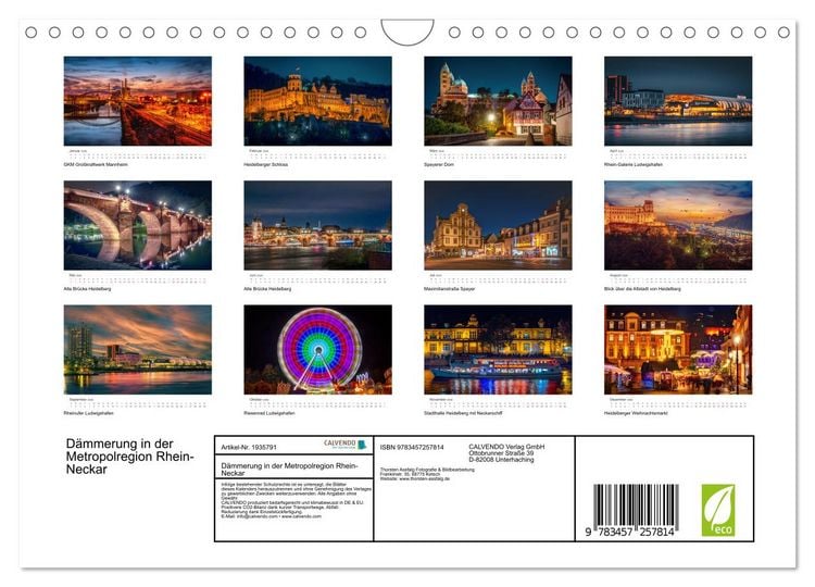 Produktbild: D&auml;mmerung in der Metropolregion Rhein-Neckar (Wandkalender 2026 DIN A4 quer), CALVENDO Monatskalender