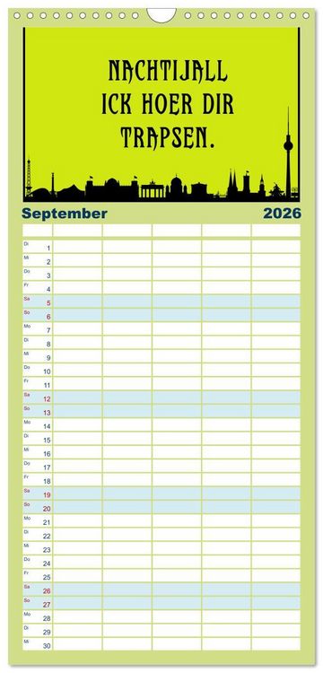 Produktbild: Familienplaner 2026 - Berliner Mundart mit 5 Spalten (Wandkalender, 21 x 45 cm) CALVENDO
